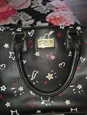 Betsey Johnson Black Satchel with Red White and Gold Accents